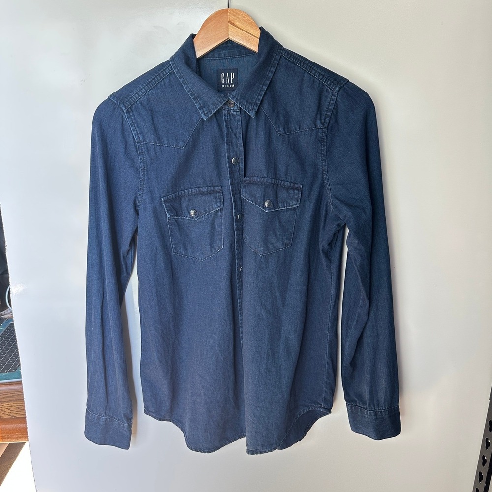 GAP Denim Button Up‎ Shirt Blue Western LayeringSmall Classic NWOT - Picture 4 of 10